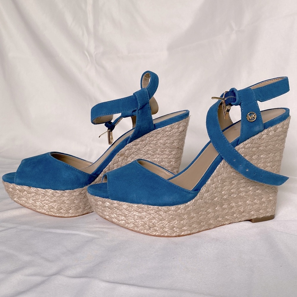 MICHAEL Michael Kors teal suede espadrille platform sandals 7.5